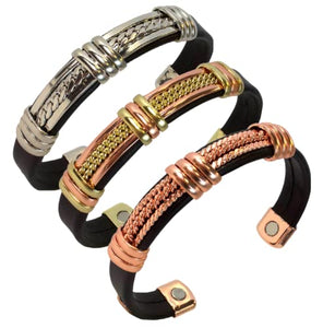 Earth Therapy - Value 3 Piece Magnetic Bracelet Set - Copper Leatheret